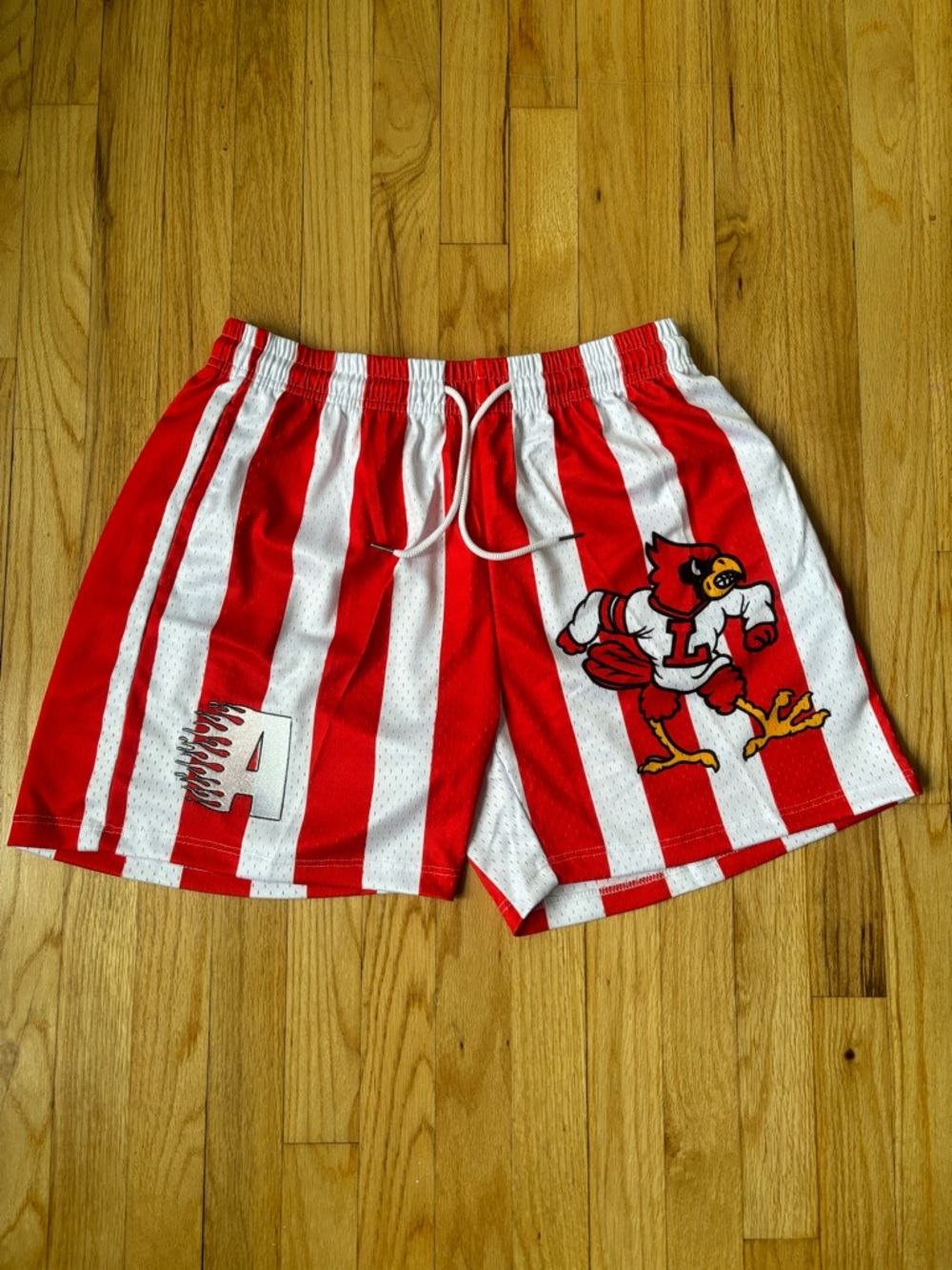 Louisville Red & White Striped Men's Athletic Shorts with Cardinal Logo
